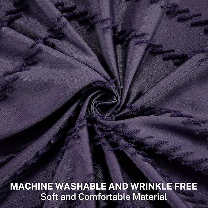 Boho Dark Purple Shower Curtain, 72 x 72 Woven Fabric Tufted Chevron Textured Striped Modern Farmhouse Minimalist for Bathroom