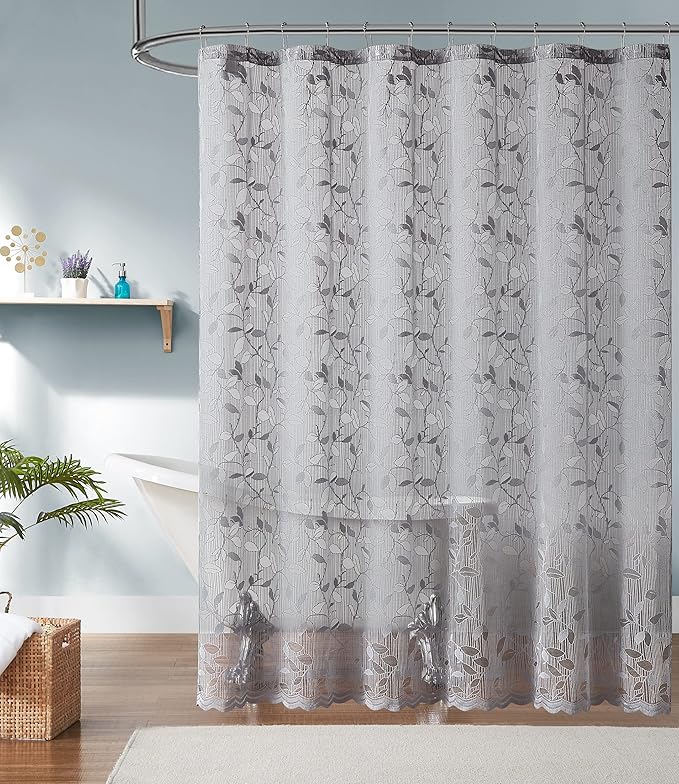 Warm Home Designs Small Gray Lace Shower Curtain with Rustic Leaf Pattern. 36 x 72 Inch Farmhouse Stall Shower Curtain Creates Beautiful and Elegant Decor. GR Grey 36"