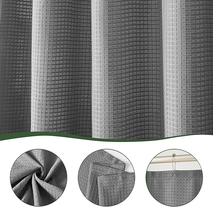 Luxury Waffle Weave Shower Curtain Elegant Hotel Style Fabric for Bathroom, Water Repellent, Machine Washable Dark Grey Waffle