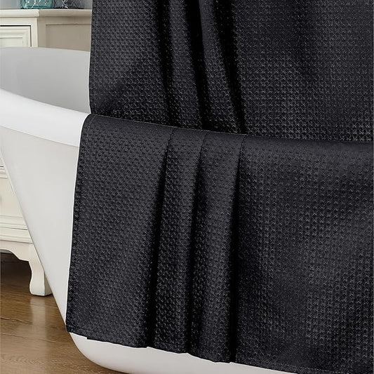 Aiyufeng Black Shower Curtains for Bathroom，Dot Like Embossed Textured Waterproof Soft Polyester Cloth Shower Curtain，Hotel Spa Machine Washable，72Wx72L