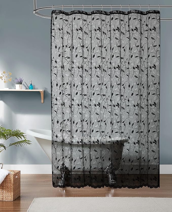 Warm Home Designs Black Lace Shower Curtain With Rustic Leaf Pattern - 72 x 72 Inch Gothic Modern Farmhouse Decor Creates Beautiful and Elegant Bathroom - GR Black 72"