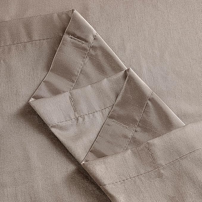 Madison Park Laurel Semi-Sheer Taupe Shower Curtain – Lightweight Faux Silk Fabric, 72x72 in, Light Filtering, Modern Style Bathroom Curtain Textured Tufting Detail Modern Mid-Century Bathroom Decor