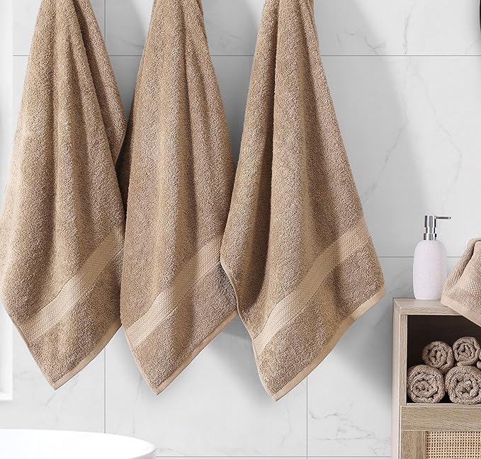 LANE LINEN 100% Mercerized Cotton Luxury Bathroom Towels Set - 6 Pieces - Ring Spun Technology - 2 Bath, 2 Washcloths, 2 Hand Towels - Suitable for All Skin Types Including Sensitive Skin - Taupe