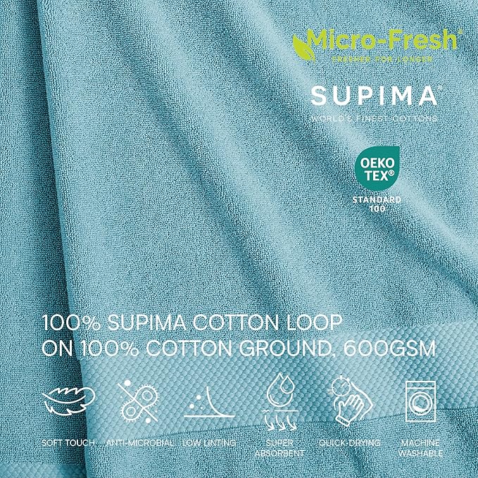 Lacoste Heritage 100% Supima Cotton Bath Sheet, Celestial, 35" x 70" – Highly Absorbent & Quick Drying, Premium Super Soft Bath Towel, Bathroom Essential, Gift for All Occasions, Machine Washable