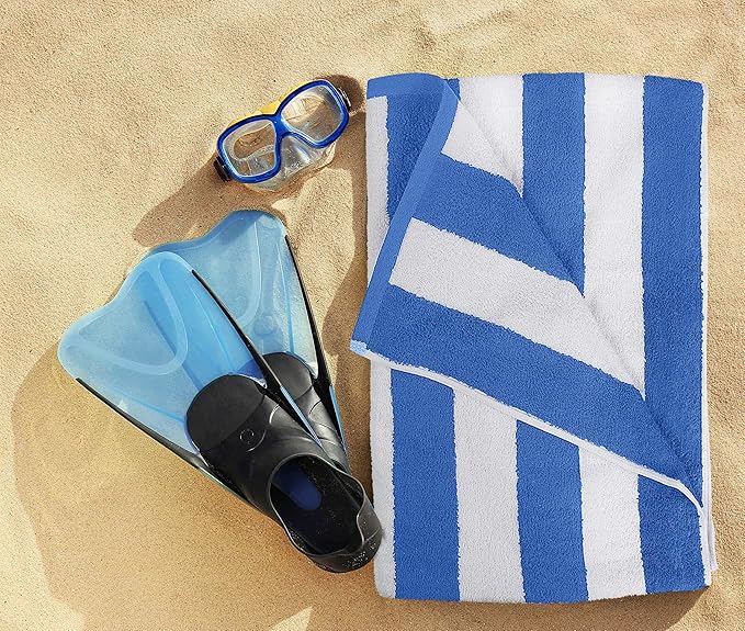 Utopia Towels 4 Pack Cabana Stripe Beach Towel, 30 by 60 Inches, Oversized 100% Ring Spun Cotton Pool Towels, Highly Absorbent Quick Dry Bath Towels for Beach, and Swim, Blue