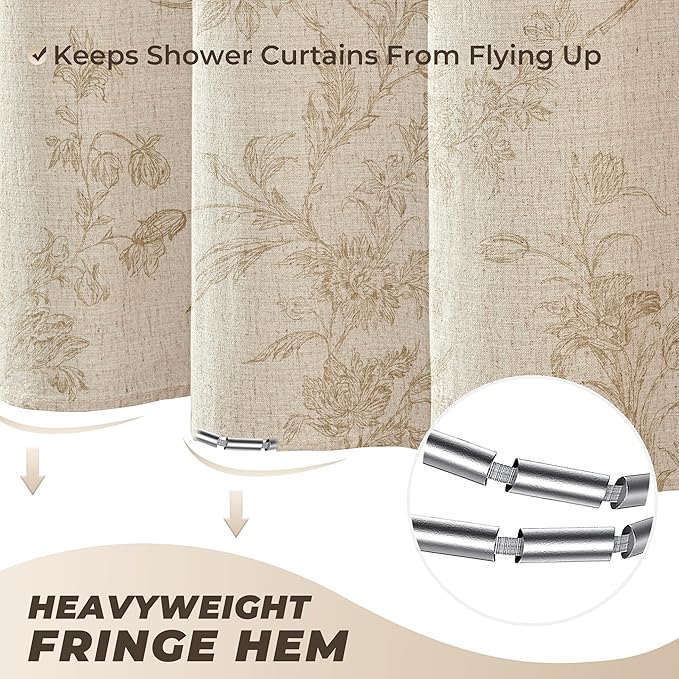 Floral Shower Curtain Beige Linen Shower Curtain Rustic Vintage Shower Curtains Boho Farmhouse Shower Curtains for Bathroom French Country Cottagecore