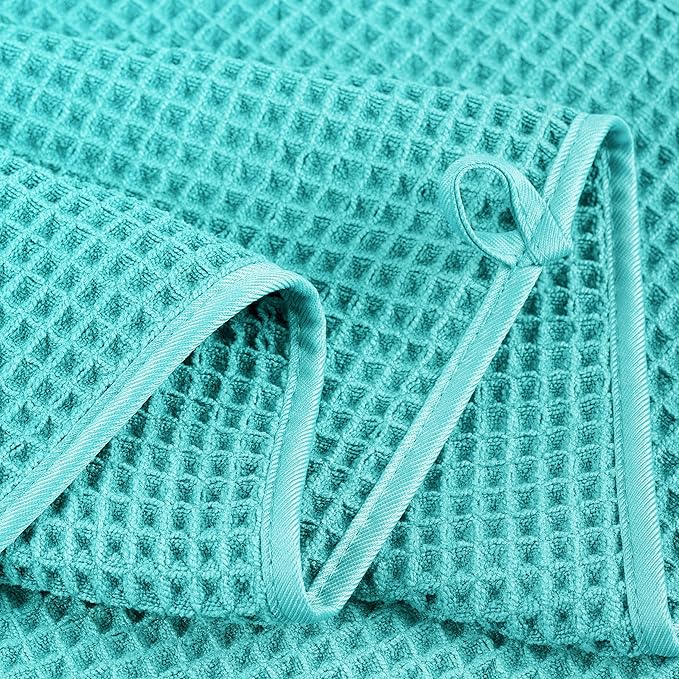 POLYTE 430 GSM Microfiber Quick Dry Lint Free Oversize Bath Towel Set, 6 Piece (Waffle Weave)