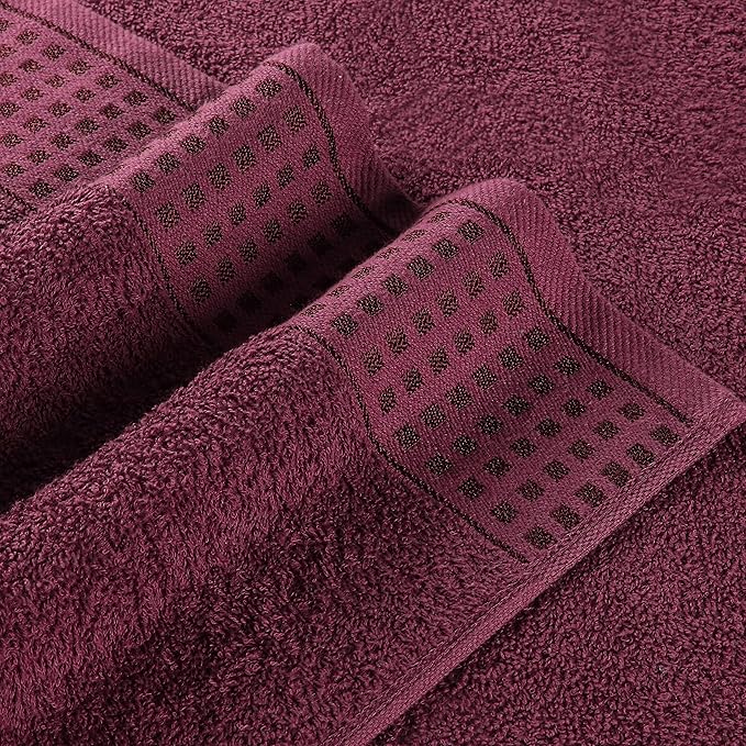 GLAMBURG 100% Cotton Ultra Soft 6 Pack Towel Set, Contains 2 Bath Towels 28x55 Inches, 2 Hand Towels 16x24 Inches & 2 Wash Coths 12x12 Inches, Compact Absorbent Lightweight & Quickdry - Burgundy