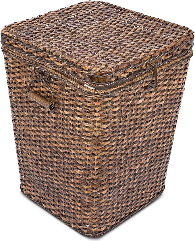 BirdRock Home Rattan Peel Hamper with Lid - Removable Laundry Bag - Machine Washable Canvas Lining - Spacious Interior - Organizer, Brown