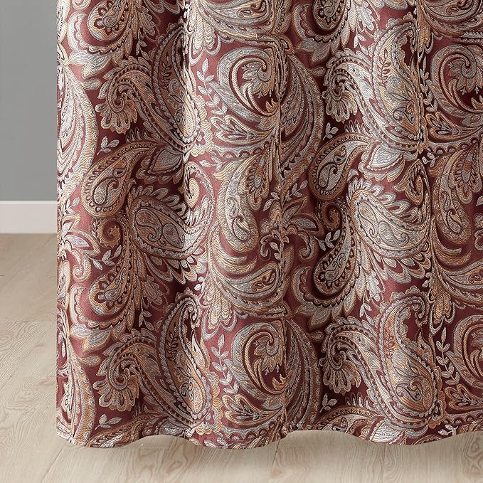 Aubrey Design Stripe Top Modern Shower Curtain, Jacquard Traditional Shower Curtains for Bathroom, 72 X 72, Burgundy