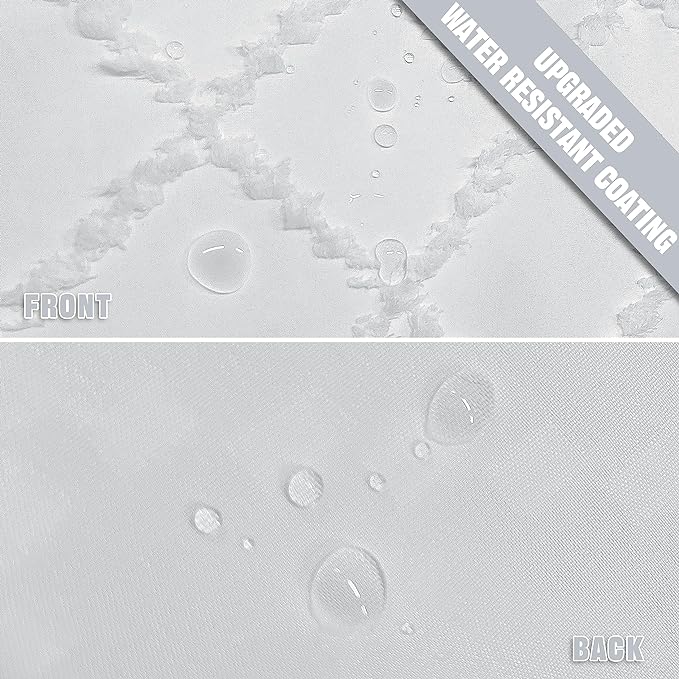 Extra Long White Textured Woven Fabric Boho Shower Curtain with Tassels 72 x 80 Modern Farmhouse Minimalist, Tufted Chevron Striped Shabby Chic, Water Resistant Cloth Curtain for Bathroom, Hotel Decor