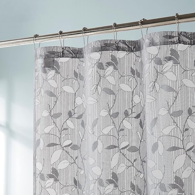 Warm Home Designs Gray Lace Shower Curtain. Rustic Leaf Pattern. 72 x 72 Inch Modern Farmhouse Shower Decor. GR Grey 72"