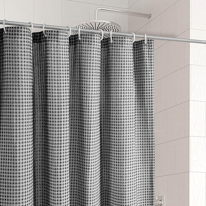 LANE LINEN Waffle Weave Shower Curtain - 72 x 72 inches - Thick Luxurious Fabric with Stable Hanging Design - Water Repellent, Quick Dry & Machine Washable - Top Header with Metal Grommets - Black