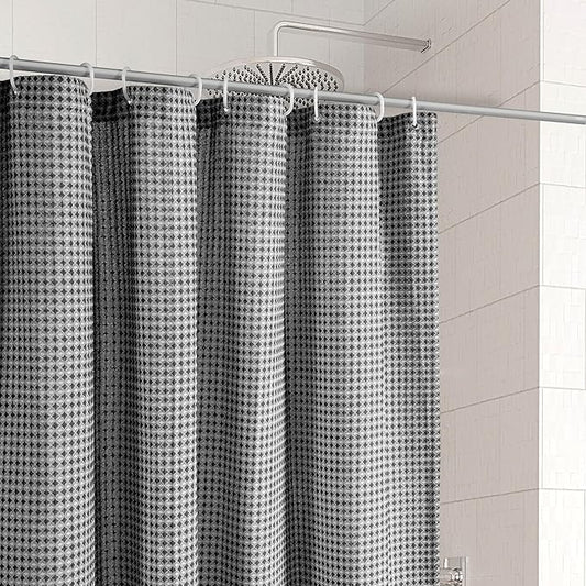 LANE LINEN Waffle Weave Shower Curtain - 72 x 72 inches - Thick Luxurious Fabric with Stable Hanging Design - Water Repellent, Quick Dry & Machine Washable - Top Header with Metal Grommets - Black