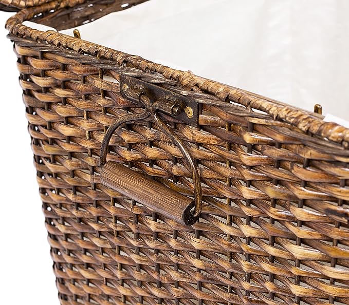 BirdRock Home Rattan Peel Hamper with Lid - Removable Laundry Bag - Machine Washable Canvas Lining - Spacious Interior - Organizer, Brown