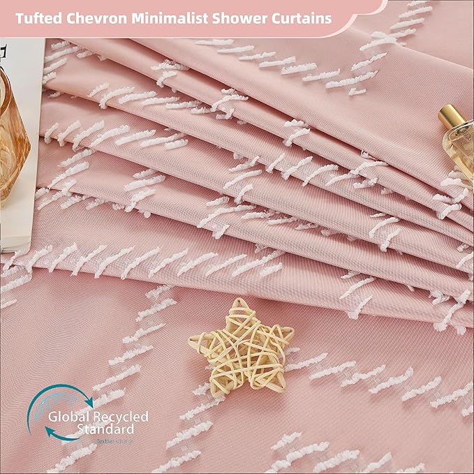 Small Stall Boho Pink Shower Curtain Woven Fabric 36 x 72 Half Size Tufted Chevron Striped Textured Modern Farmhouse Minimalist Shower Curtain for Bathroom