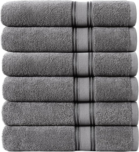 LANE LINEN Luxury Bath Towels Set of 6 (24" x 48") - 100% Cotton, Quick Dry, Soft Bathroom Towels - Cool Grey