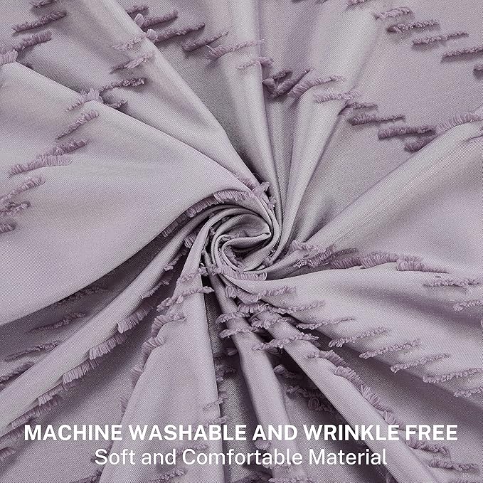 Boho Shower Curtain Woven Fabric Purple Cute Shower Curtain Modern Farmhouse Textured Tufted Chevron Striped Minimalist 72 x 72 Bathroom Shower Curtain Set with Hooks