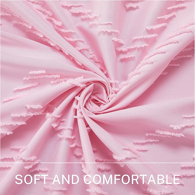 Pink Extra Long Boho Shower Curtain Pink Woven Fabric 78 in Shower Curtain, Tufted Chevron Striped, 72 x 78, Modern Chic Textured Minimalist Cute Shower Curtain for Bathroom